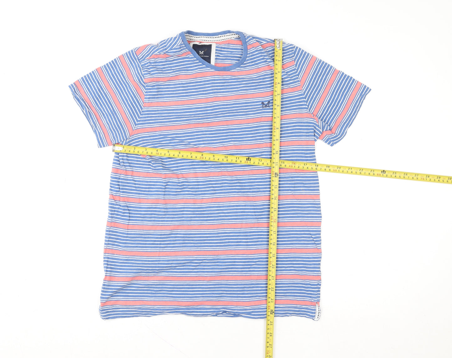 Crew Clothing Company Men's Blue Stripe Cotton T-Shirt Size M