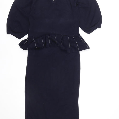 Karen Millen Women’s Blue Striped Knit Bodycon Dress Size 12