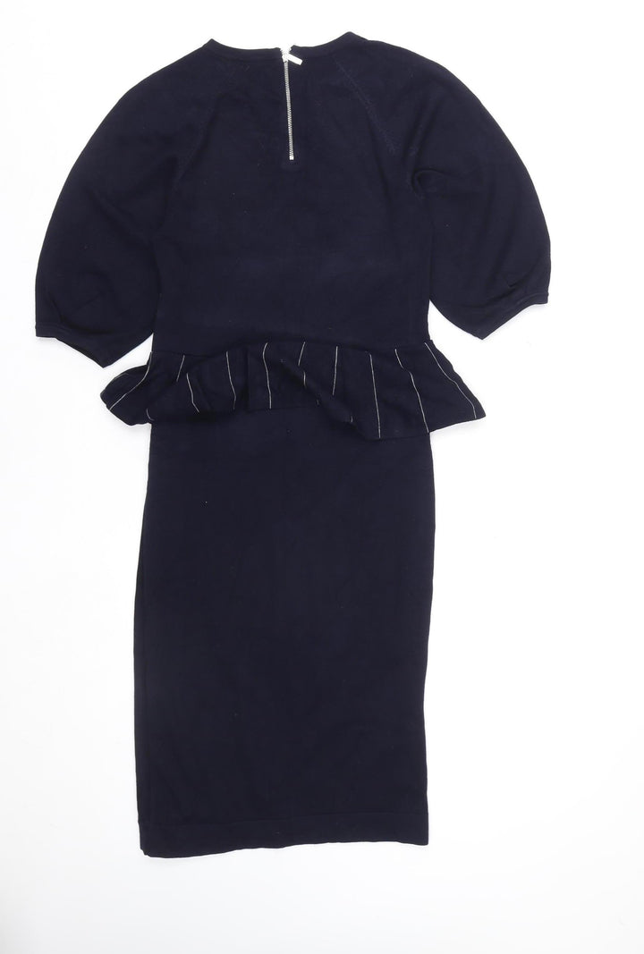 Karen Millen Women’s Blue Striped Knit Bodycon Dress Size 12
