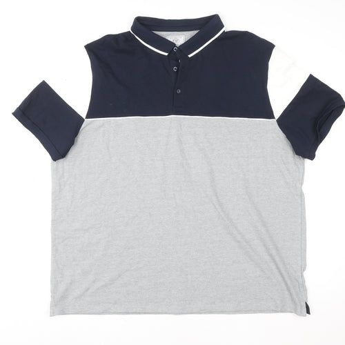 F&F Men's 3XL Colourblock Grey Navy Short Sleeve Polo Shirt