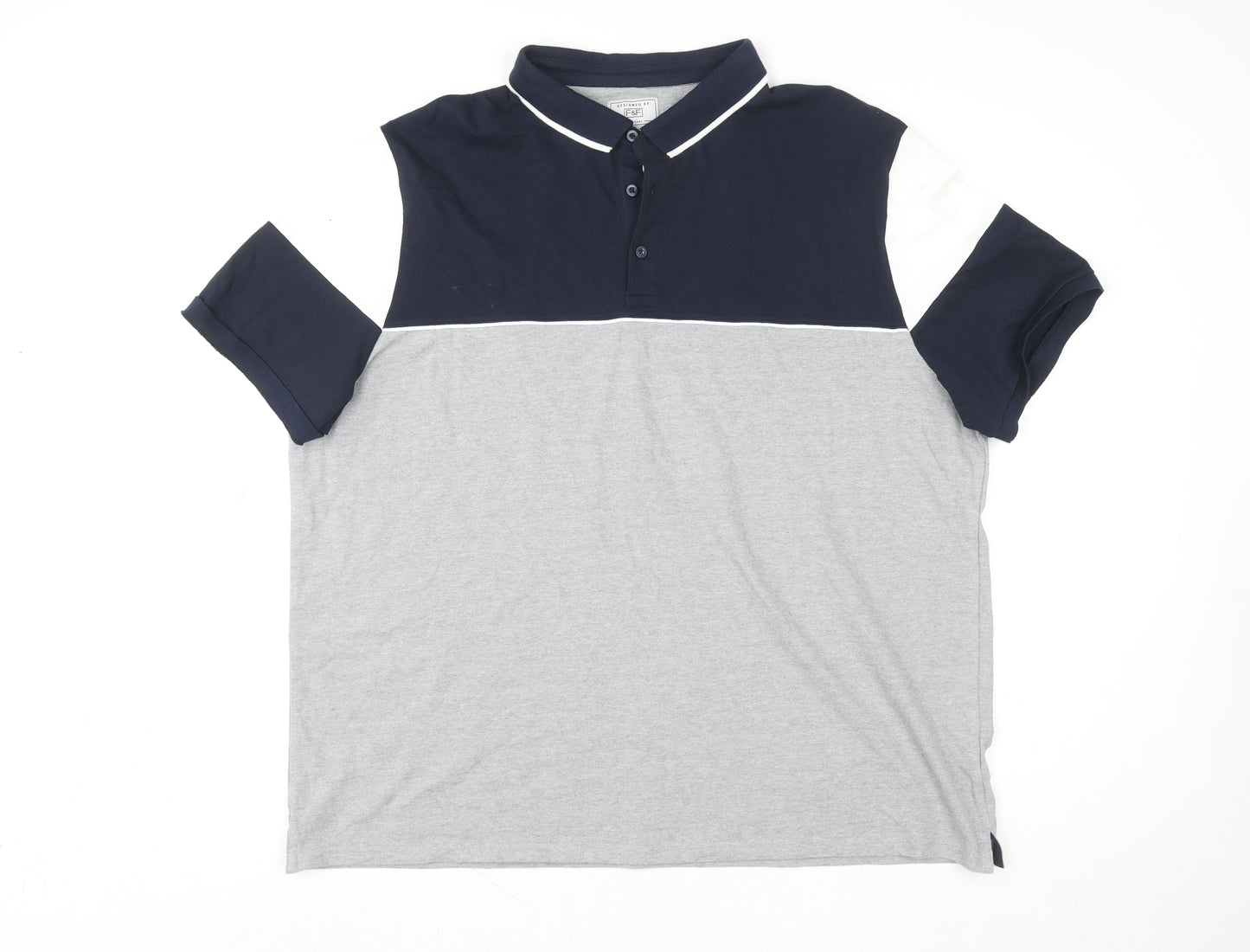 F&F Men's 3XL Colourblock Grey Navy Short Sleeve Polo Shirt