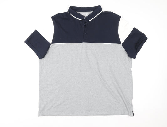 F&F Men's 3XL Colourblock Grey Navy Short Sleeve Polo Shirt