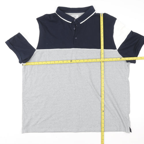 F&F Men's 3XL Colourblock Grey Navy Short Sleeve Polo Shirt