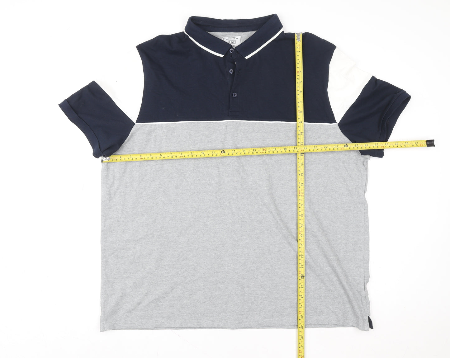 F&F Men's 3XL Colourblock Grey Navy Short Sleeve Polo Shirt