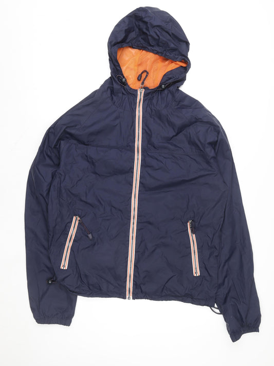 Next Men’s Blue Windbreaker Jacket L Hooded Lightweight Zip Pockets