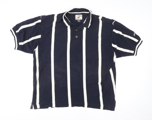 Cutter & Buck Men's Navy White Striped Cotton Polo Shirt XXL