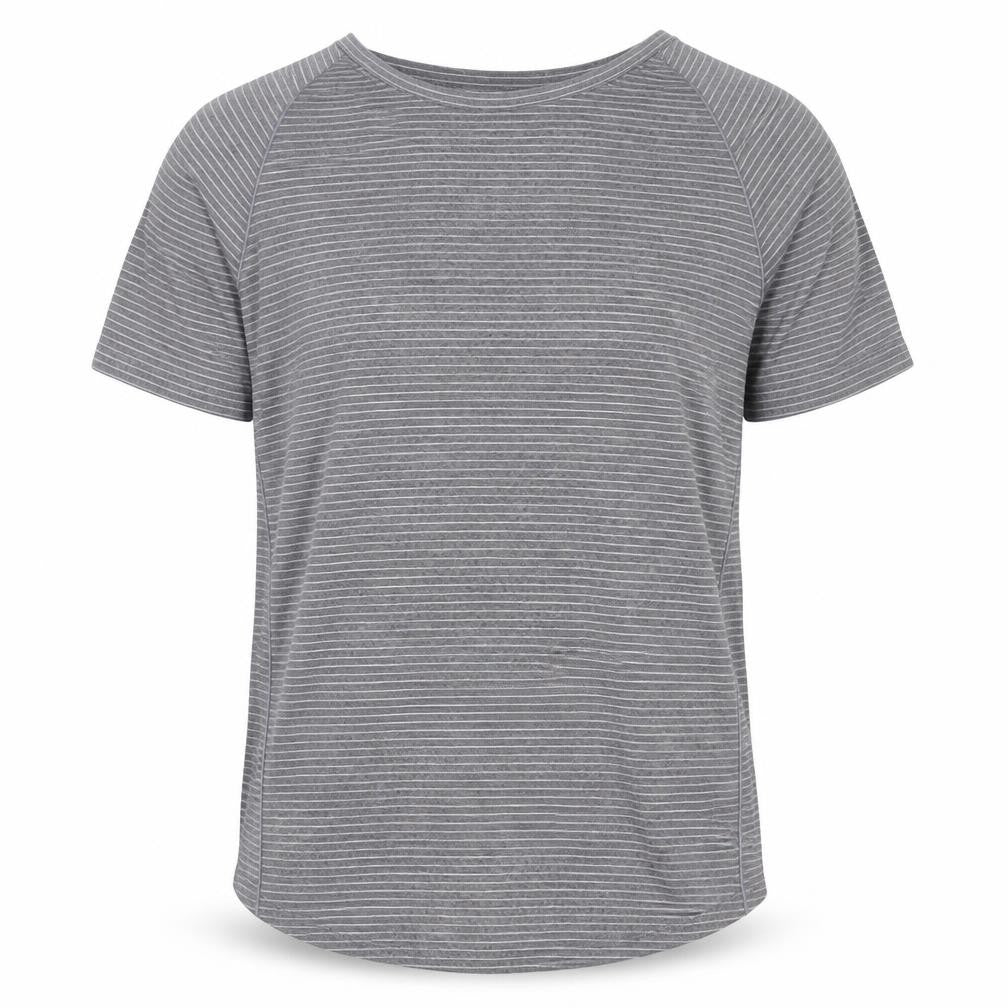 Front view of Athletic Works Men’s Grey Striped Short Sleeve T-Shirt M