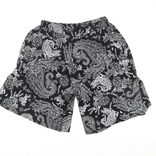Yours Clothing Womens Black Paisley Bermuda Shorts Size 16 Viscose Stretch