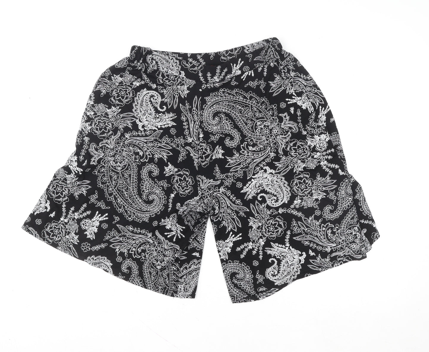 Yours Clothing Womens Black Paisley Bermuda Shorts Size 16 Viscose Stretch