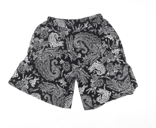 Yours Clothing Womens Black Paisley Bermuda Shorts Size 16 Viscose Stretch