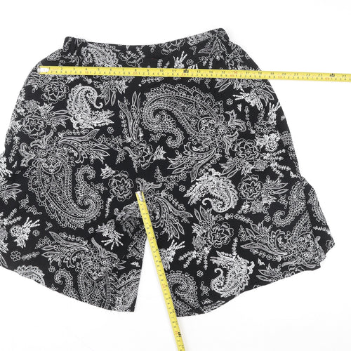 Yours Clothing Womens Black Paisley Bermuda Shorts Size 16 Viscose Stretch