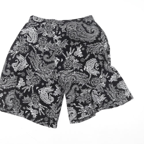 Yours Clothing Womens Black Paisley Bermuda Shorts Size 16 Viscose Stretch