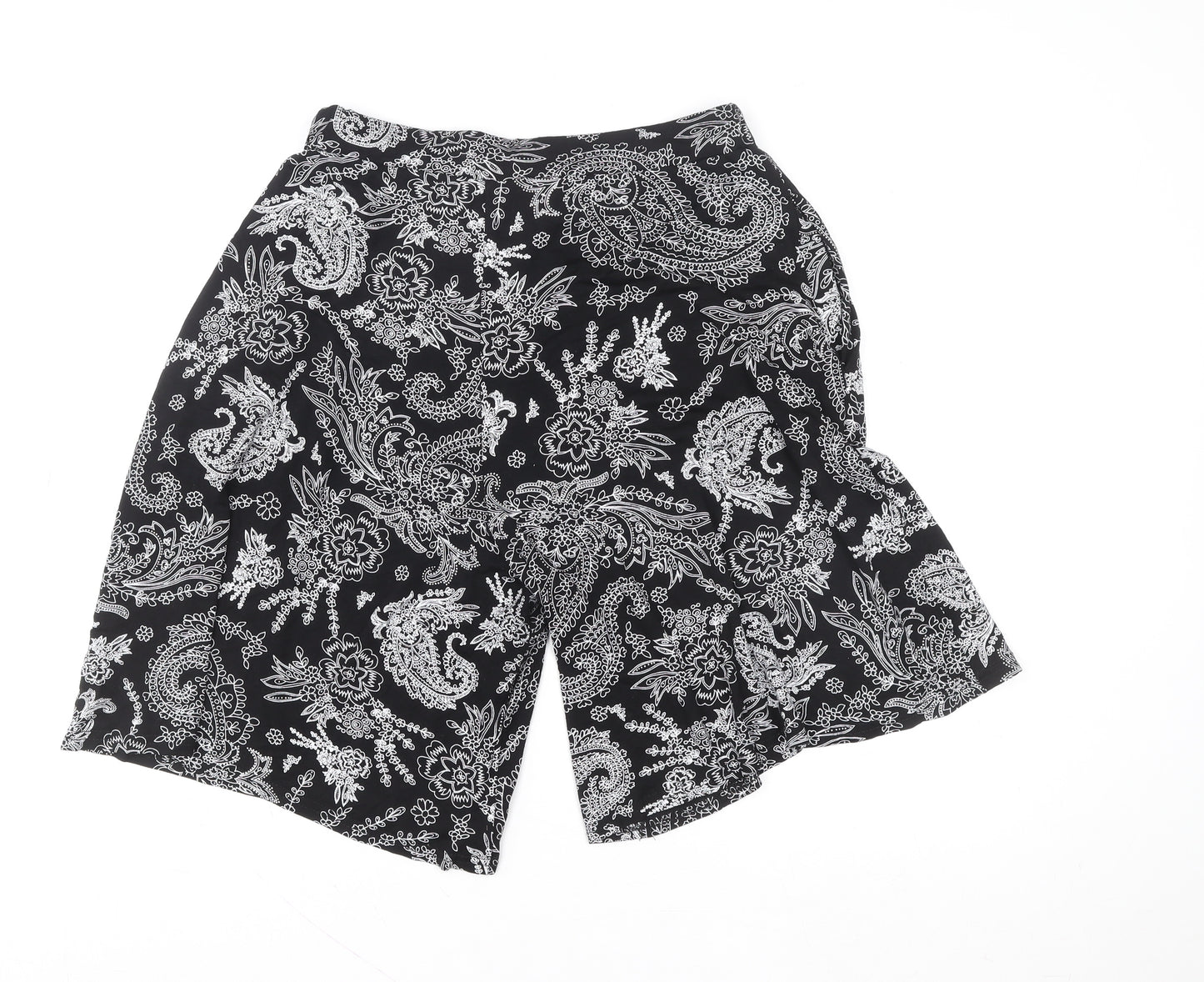 Yours Clothing Womens Black Paisley Bermuda Shorts Size 16 Viscose Stretch