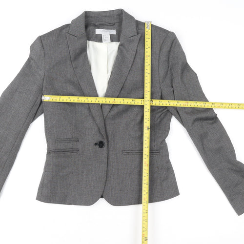 H&M Women Grey Tailored Single-Breasted Suit Jacket UK 4
