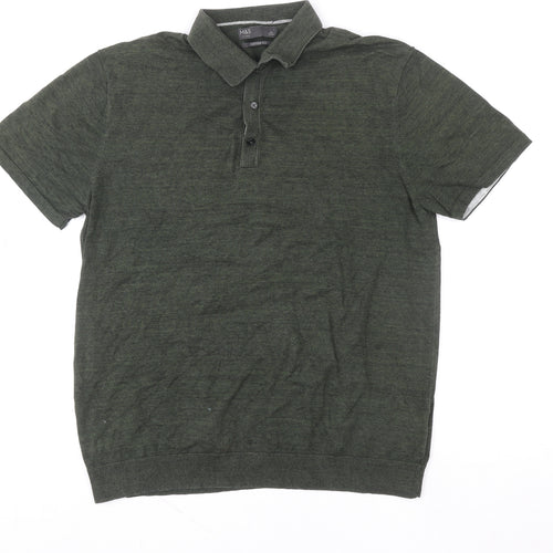 Marks and Spencer Men's Green Cotton Rich Short Sleeve Polo L