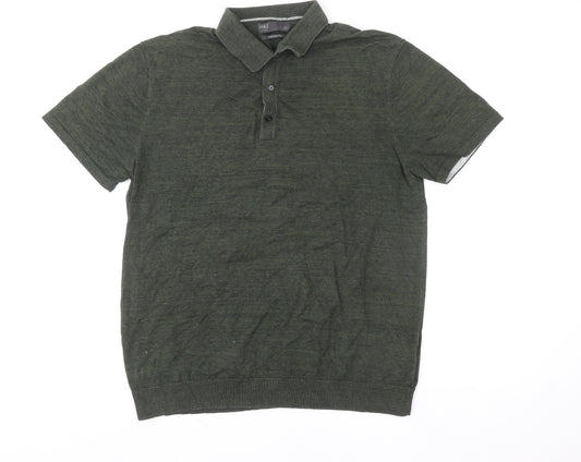 Marks and Spencer Men's Green Cotton Rich Short Sleeve Polo L