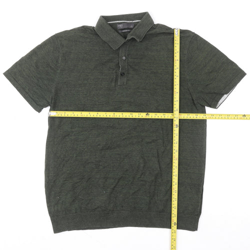 Marks and Spencer Men's Green Cotton Rich Short Sleeve Polo L