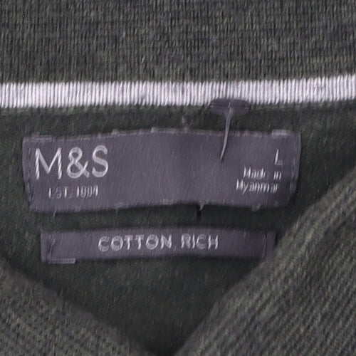 Marks and Spencer Men's Green Cotton Rich Short Sleeve Polo L