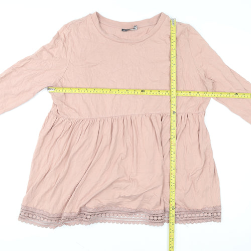 ASOS DESIGN Women Pink Long Sleeve Lace Trim Maternity Tunic Top Size 18