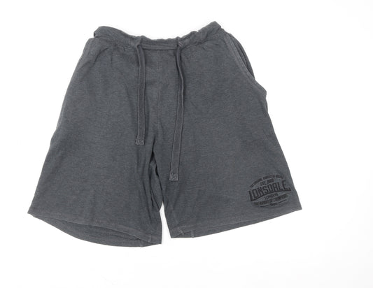 Lonsdale Men’s Grey Athletic Shorts L Elastic Waist Gym Wear