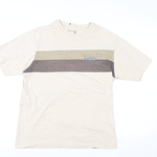Jeff Banks Men's Beige Colourblock Cotton T-Shirt Size M