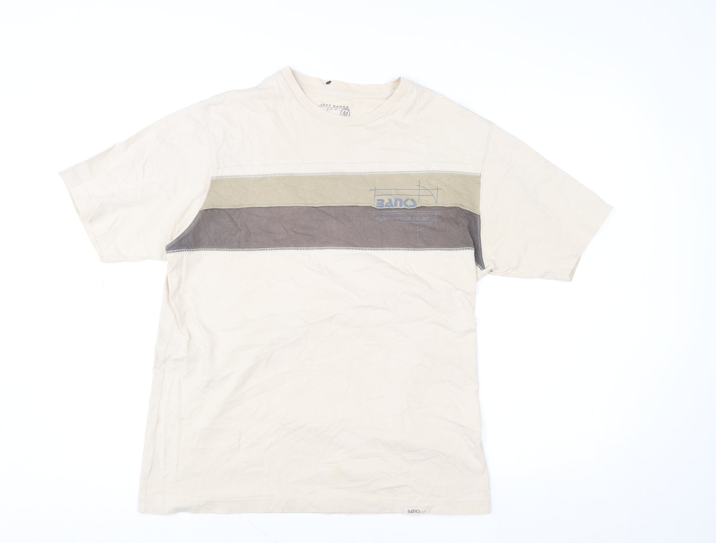 Jeff Banks Men's Beige Colourblock Cotton T-Shirt Size M