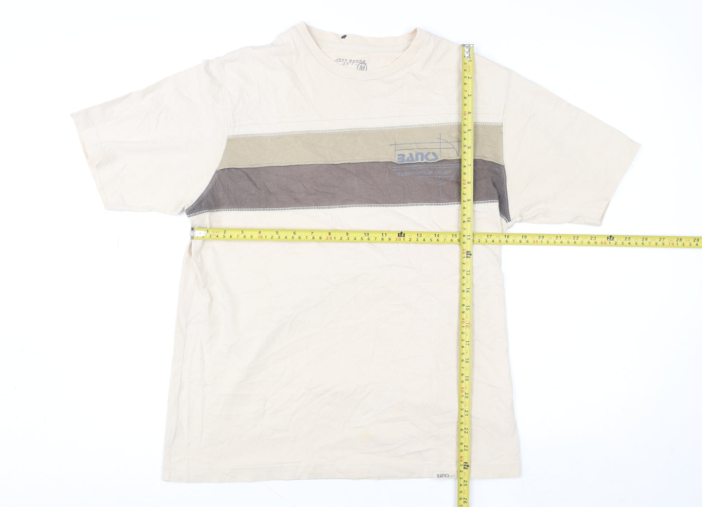 Jeff Banks Men's Beige Colourblock Cotton T-Shirt Size M