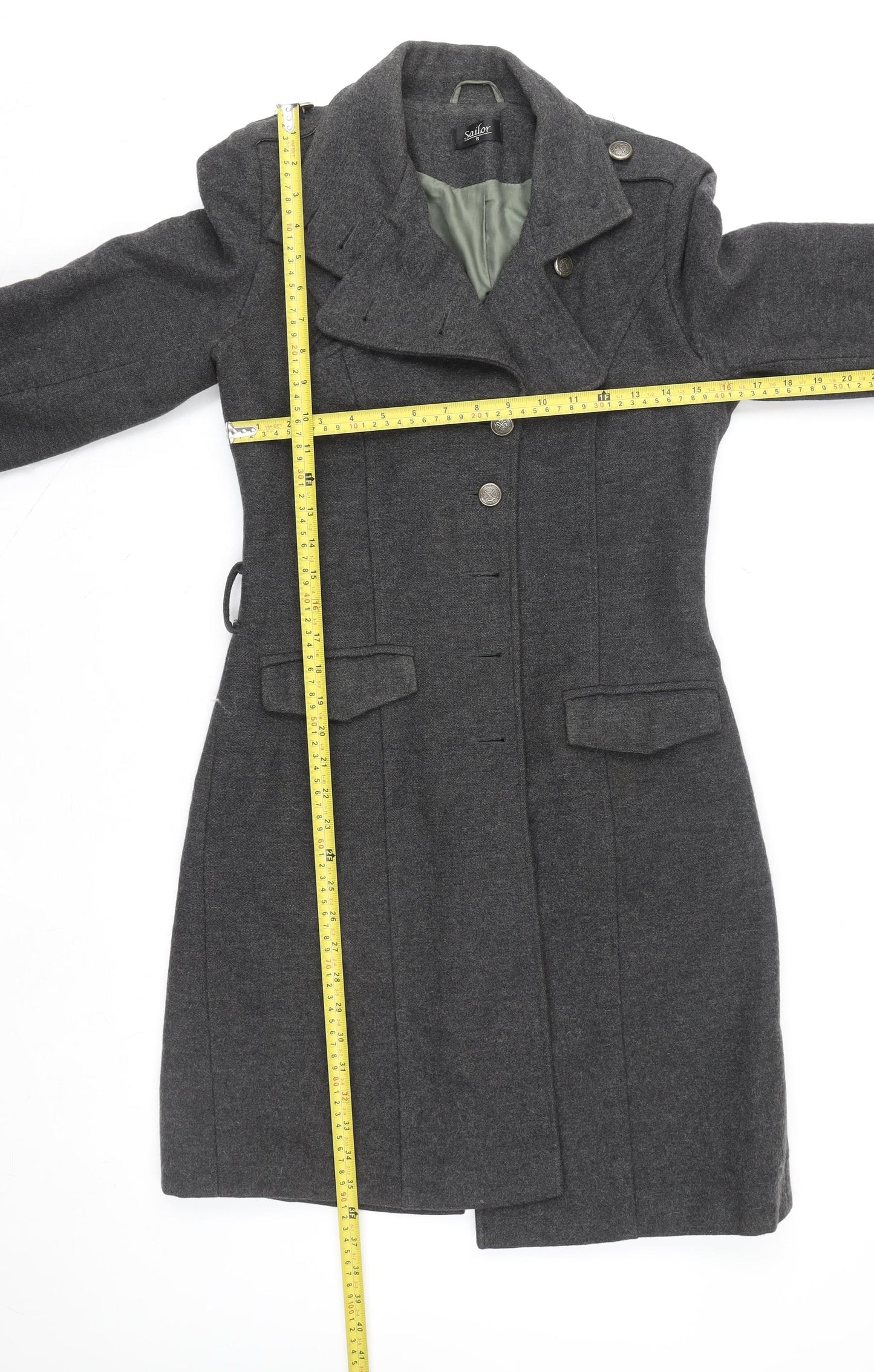 Sailor Women's Grey Wool Blend Military Coat Size 8 Long Lined