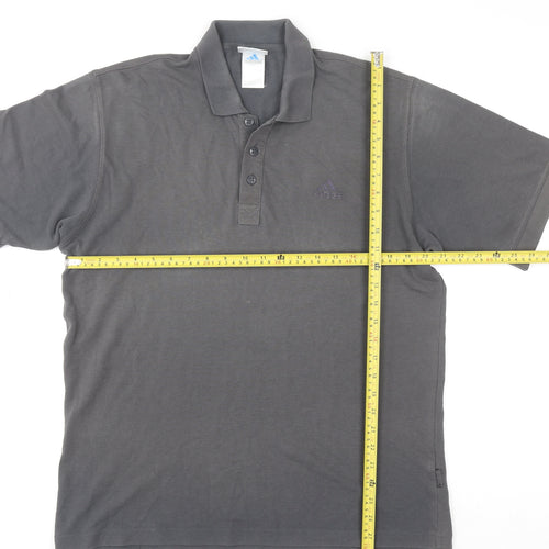 Adidas Men's Grey Cotton Blend Short Sleeve Polo Shirt L