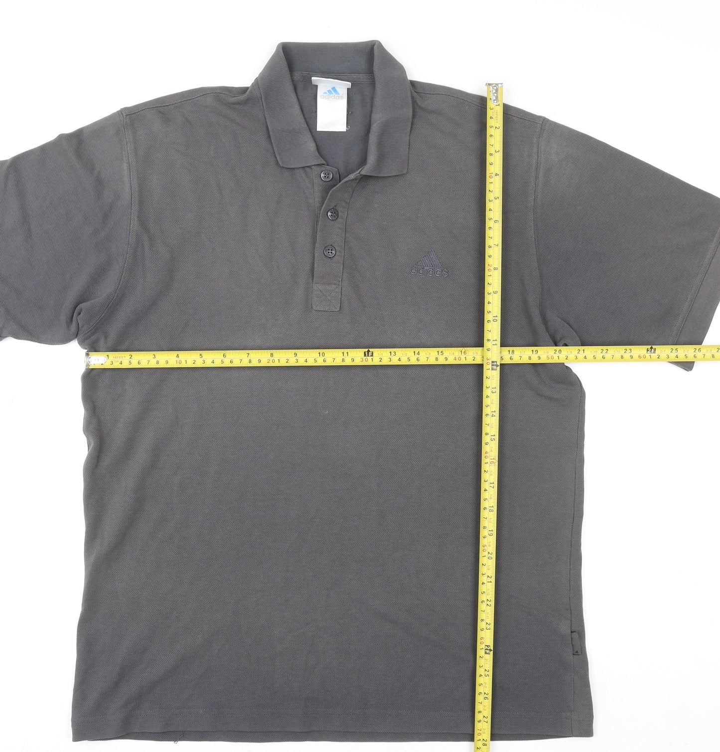 Adidas Men's Grey Cotton Blend Short Sleeve Polo Shirt L