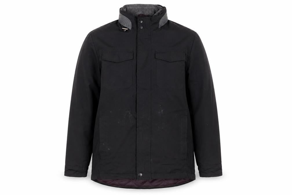 Front view of Atlantic Bay Men's Black L Parka Jacket Quilted Lined Stand Collar