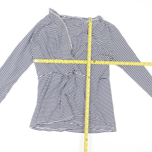 Lands’ End Women’s Blue Striped Wrap Jersey Long Sleeve Top UK 10