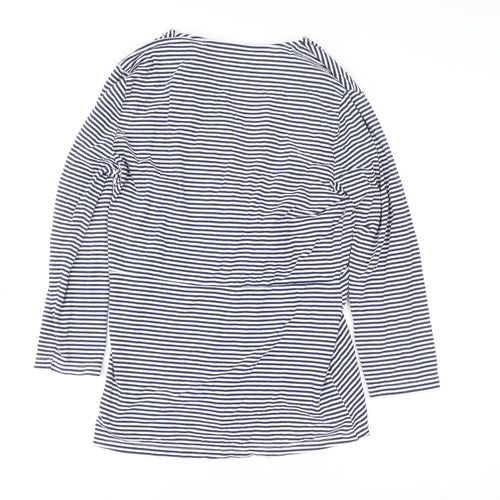 Lands’ End Women’s Blue Striped Wrap Jersey Long Sleeve Top UK 10