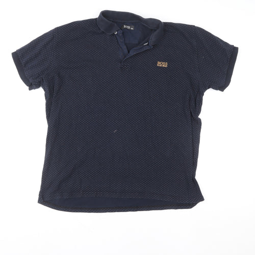 Hugo Boss Men’s Blue 3XL Cotton Geometric Polo Shirt