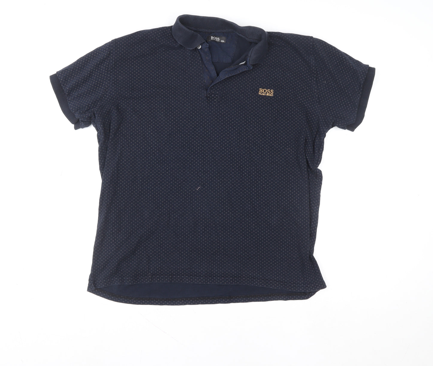 Hugo Boss Men’s Blue 3XL Cotton Geometric Polo Shirt