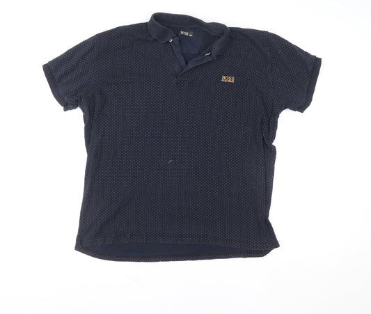 Hugo Boss Men’s Blue 3XL Cotton Geometric Polo Shirt
