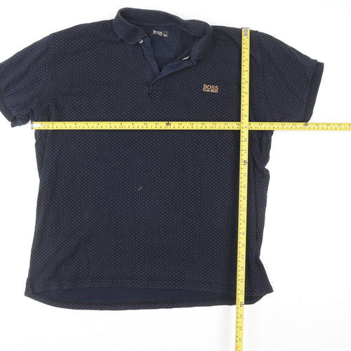 Hugo Boss Men’s Blue 3XL Cotton Geometric Polo Shirt