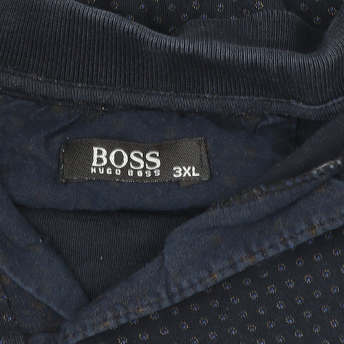 Hugo Boss Men’s Blue 3XL Cotton Geometric Polo Shirt