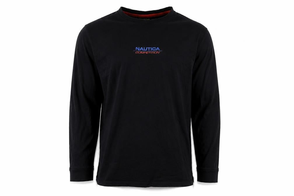 Front view of Nautica Competition Men's Black Long Sleeve Graphic Top M