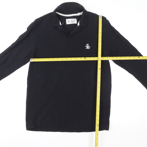 Original Penguin Men's Black Long Sleeve Cotton Polo Shirt Size L