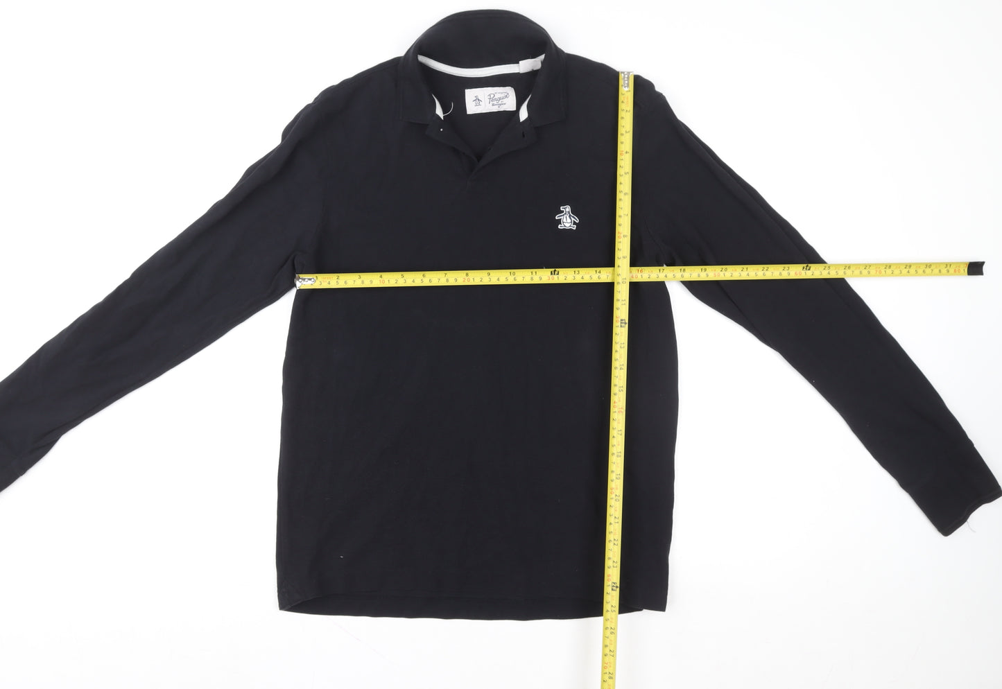Original Penguin Men's Black Long Sleeve Cotton Polo Shirt Size L