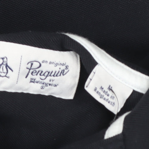 Original Penguin Men's Black Long Sleeve Cotton Polo Shirt Size L