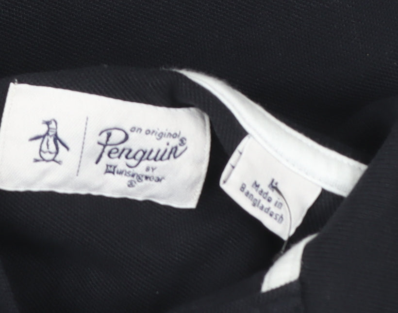 Original Penguin Men's Black Long Sleeve Cotton Polo Shirt Size L