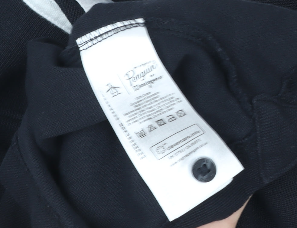 Original Penguin Men's Black Long Sleeve Cotton Polo Shirt Size L
