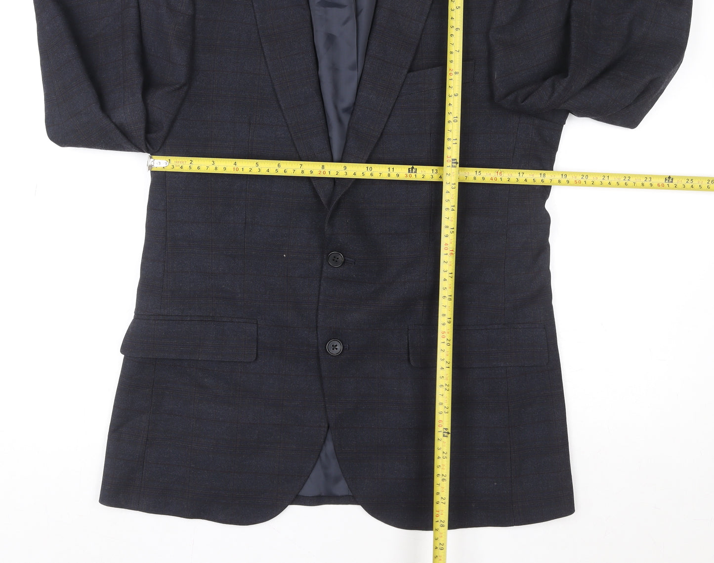 Marks and Spencer Men’s Blue Check L Blazer 40in Short Length Formal Jacket