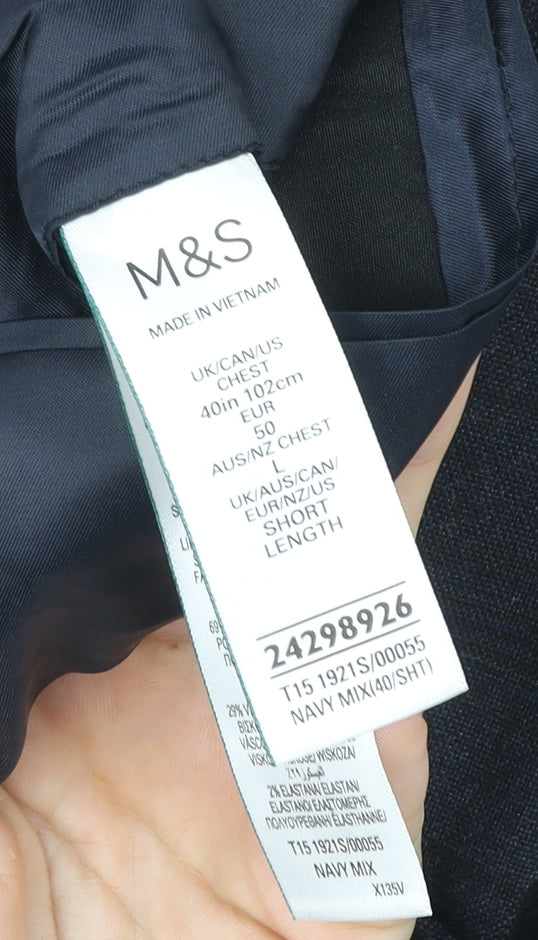 Marks and Spencer Men’s Blue Check L Blazer 40in Short Length Formal Jacket