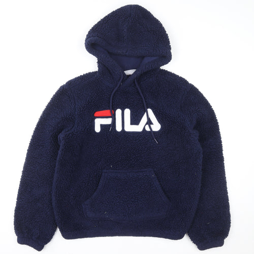 FILA Womens Navy Blue Hooded Pullover Fleece Sweatshirt Size L