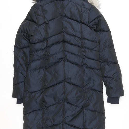 Next Women Navy Faux Fur Hooded Puffer Jacket Size 6 Water Resistant