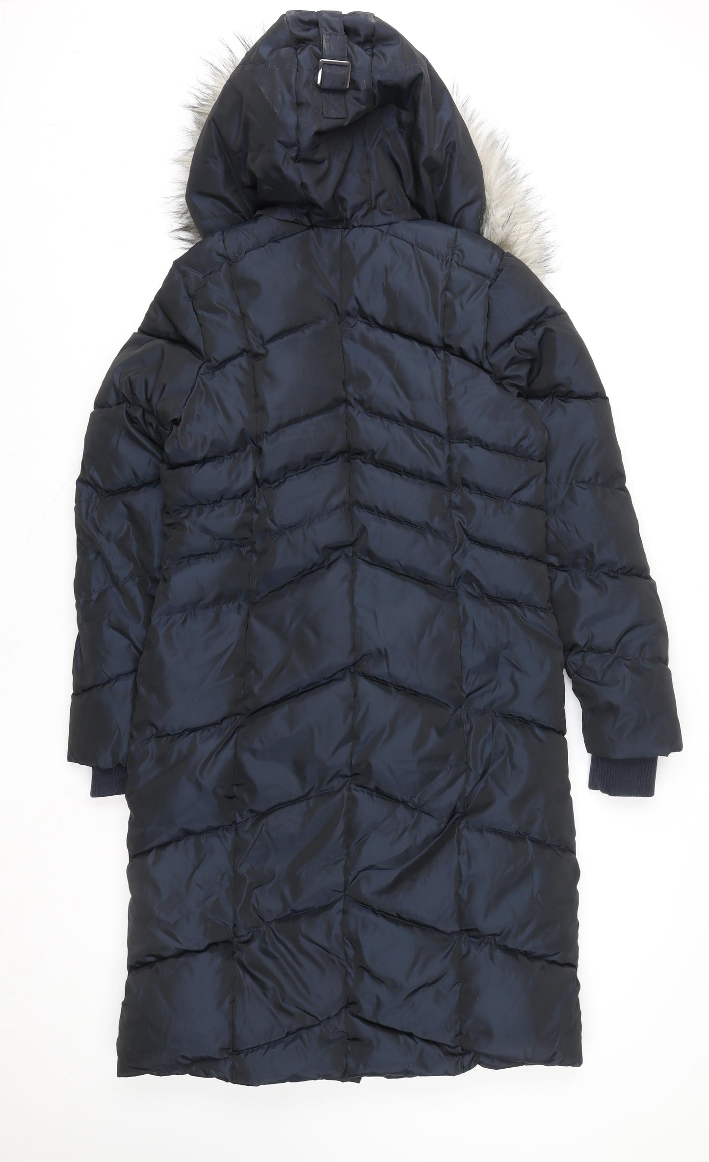 Next Women Navy Faux Fur Hooded Puffer Jacket Size 6 Water Resistant