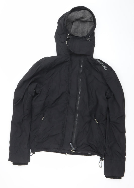Superdry Women's Black Windcheater Jacket M Hooded Windproof Zip